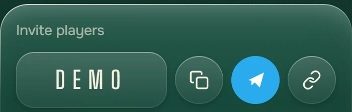 Код приглашения и кнопки: скопировать, отправить в Telegram, ссылка/QR