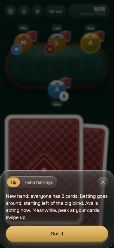 Beginner mode hint explaining the current spot